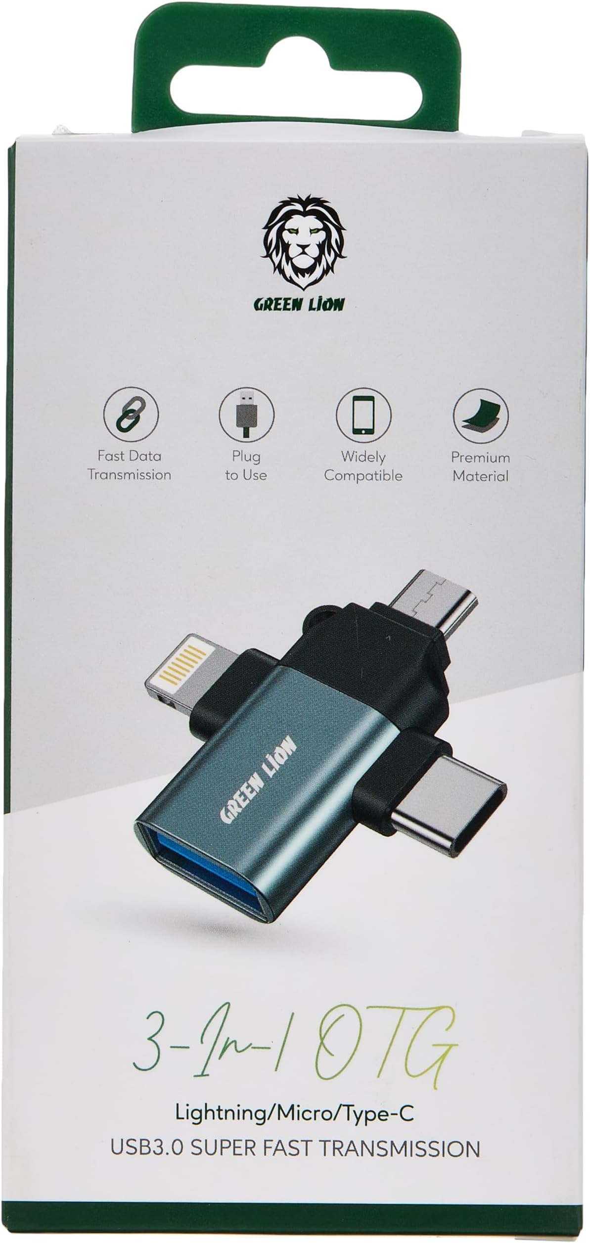 Green Lion 3 in 1 OTG (Lightning/Micro/Type-C) - Grey