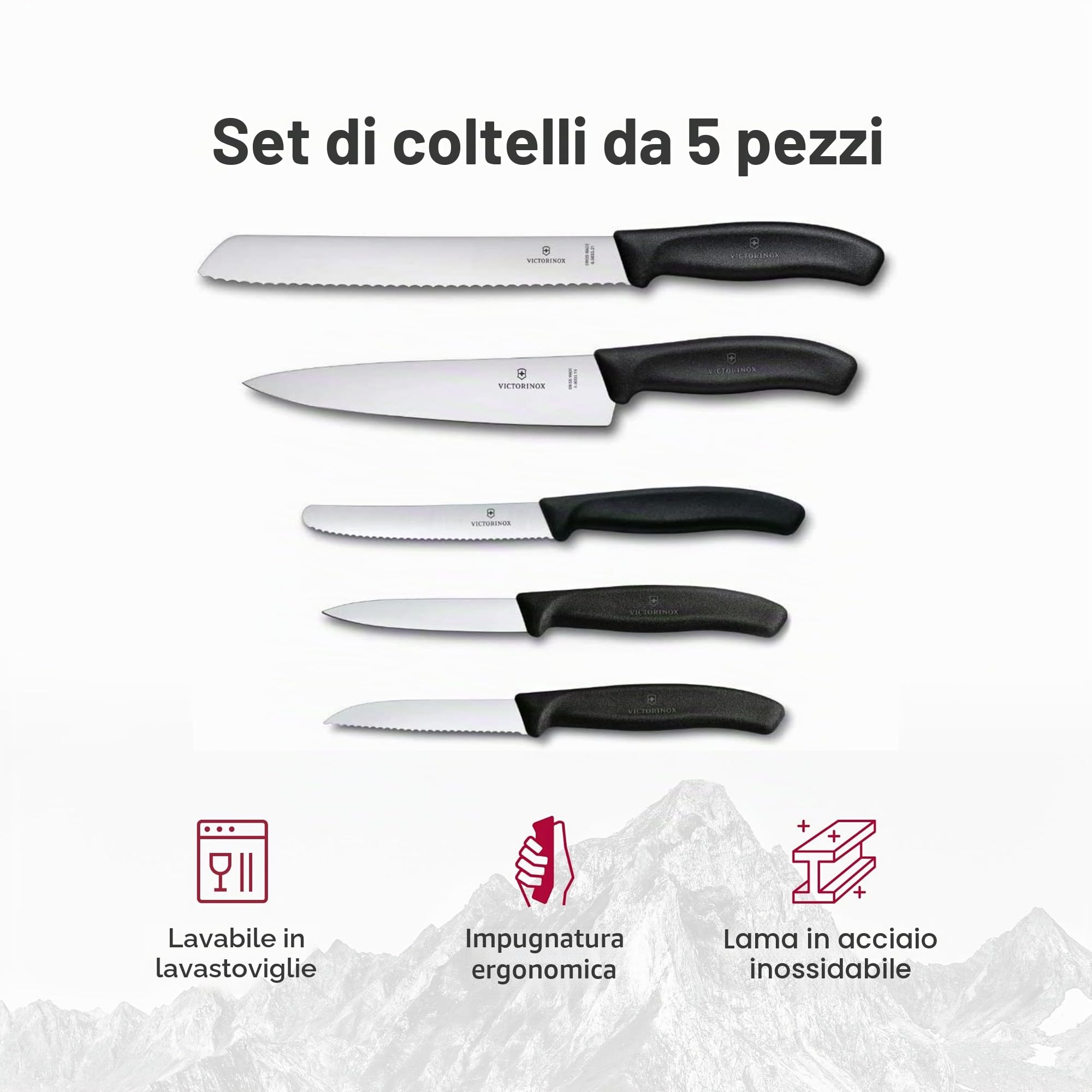 Victorinox Swiss Classic, set coltelli da cucina (5 pezzi) in confezione regalo, con lame in acciaio inox, nero