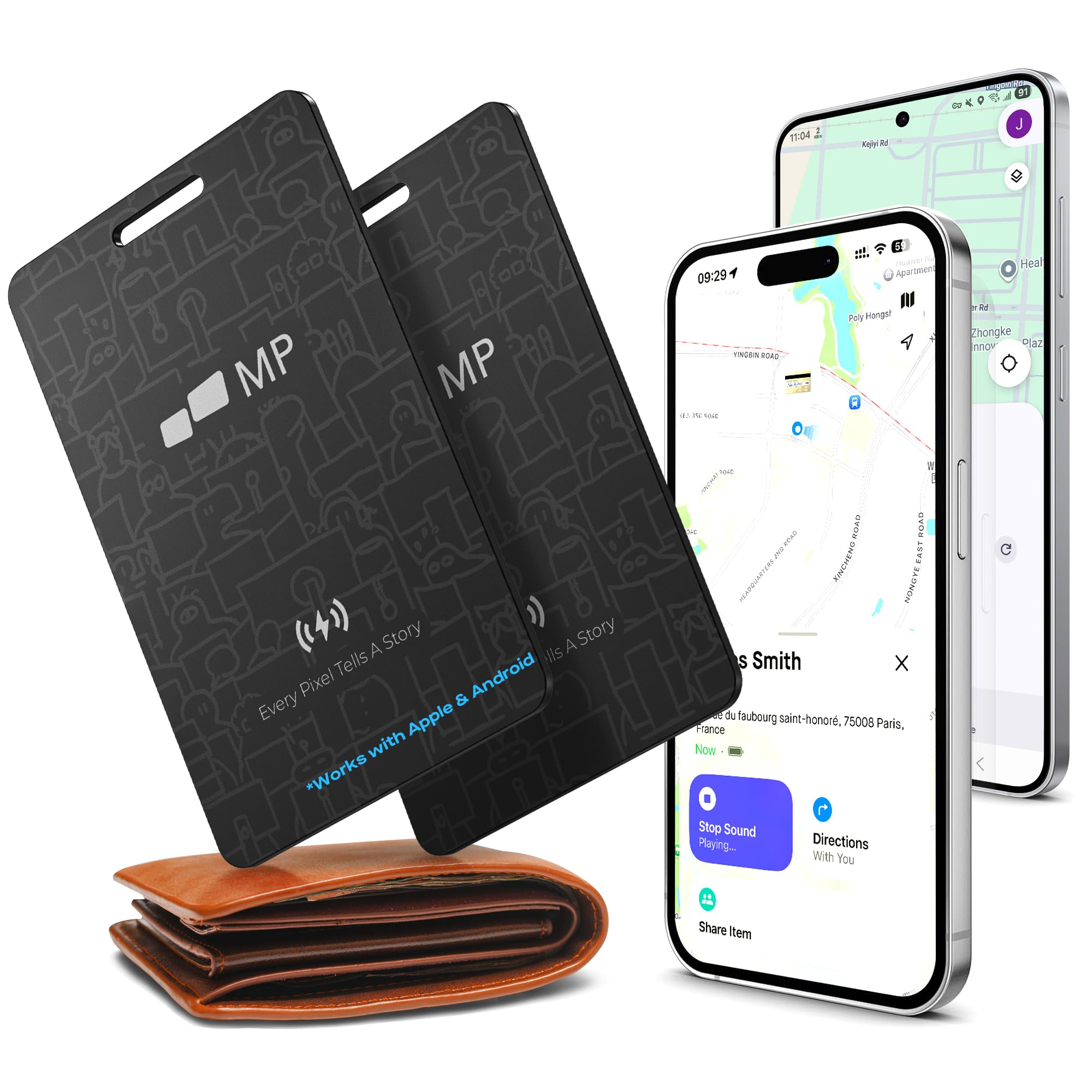 2026 Mobile Pixels Wallet Tracker Card, funziona con (iOS e Android), localizzatore Bluetooth ultra sottile ricaricabile, localizzatore di chiavi GPS, localizzatore portatile per portafogli, borse