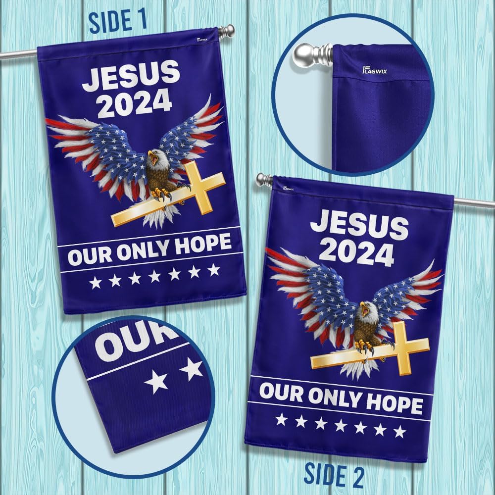 American Flag-Jesus 2024 Our Only Hope Flag TQN2735F, Garden Flag (11.5" x 17.5")-USA Flags Premium Polyester-Decorative Indoor Outdoor Flag