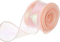 Vista 50 de MECCANIXITY Cinta de Organza Transparente con Alambre Brillante de 2 3/8" de Ancho, Cintas de Gasa Iridiscente Pastel de 3 Yardas Color Beige