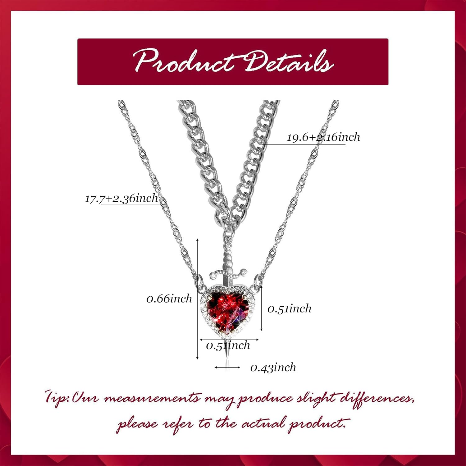 Roe Dolph Couple Necklace for Him and Her Sword and Heart Necklace Red Heart Matching Promise Jewelry Valentines Day Gifts for Her - Image 6