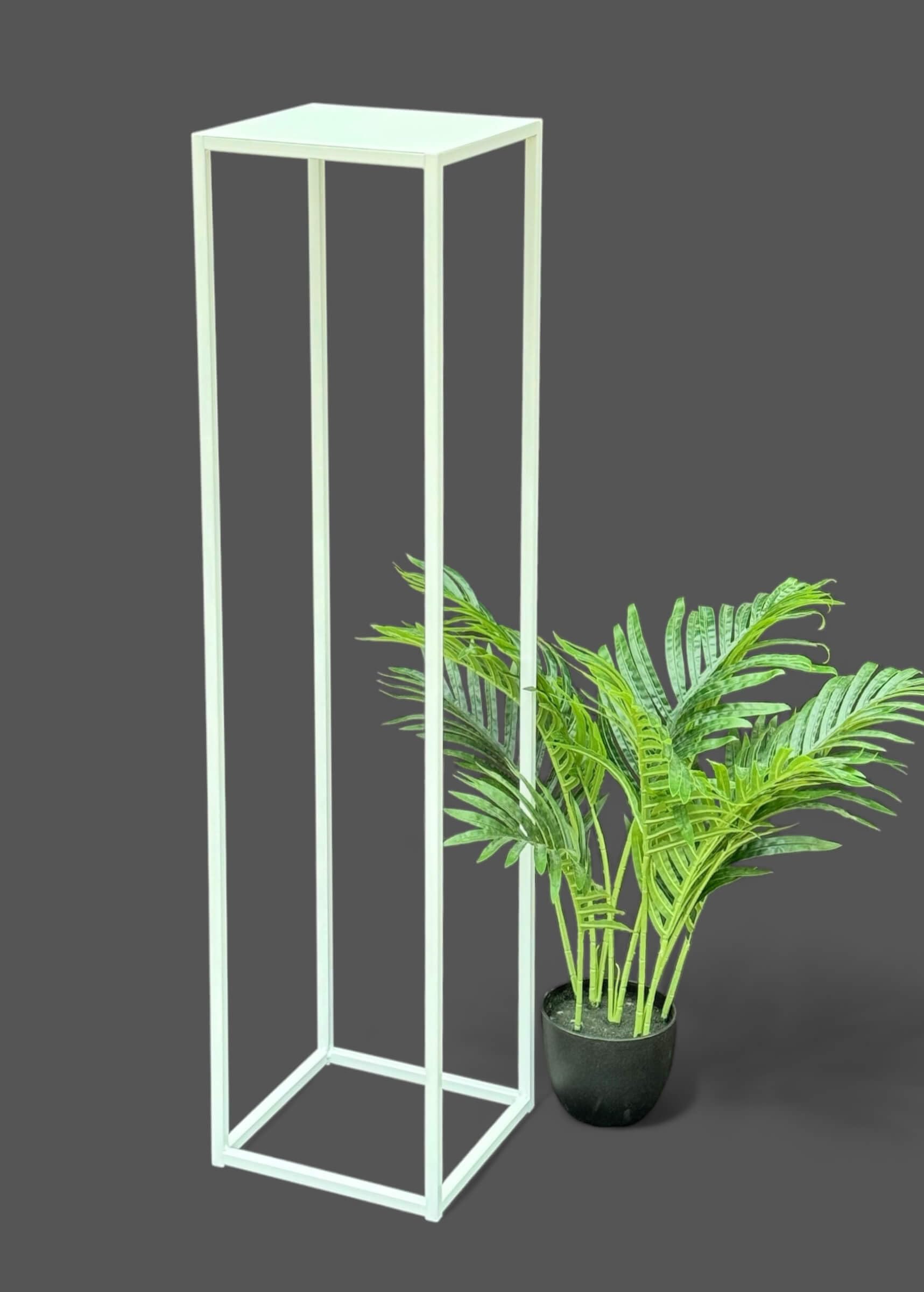 DanDiBo 96569 Tabouret à fleurs carré en métal blanc 100 cm Table d'appoint colonne de fleurs Support pour plantes moderne