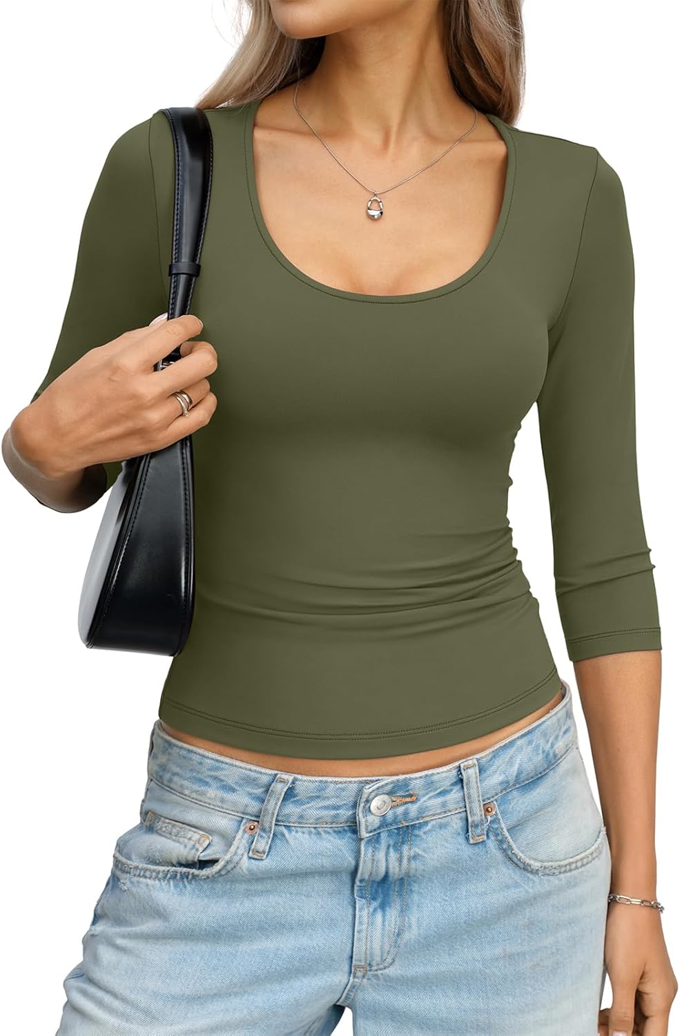 Womens 3/4 Length Sleeve Scoop Neck Tops Casual Slim Fit T-Shirts Basic Tees Spring Summer Outfits Clothes 2026 - Image 4