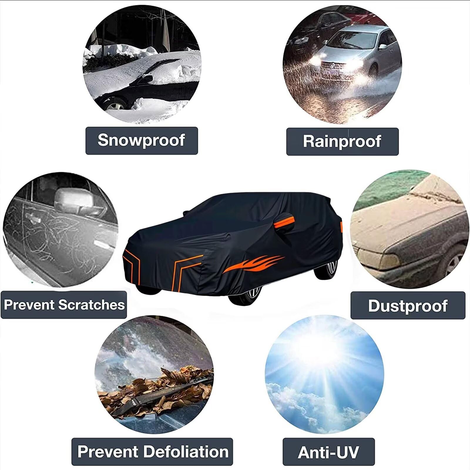 Bache Voiture Exterieur imperméable Compatible avec Audi Q3 Sportback 2019-2025,résistante à la Neige, à la Pluie et au Vent,Toutes Les Saisons bache Voiture (Black Orange)