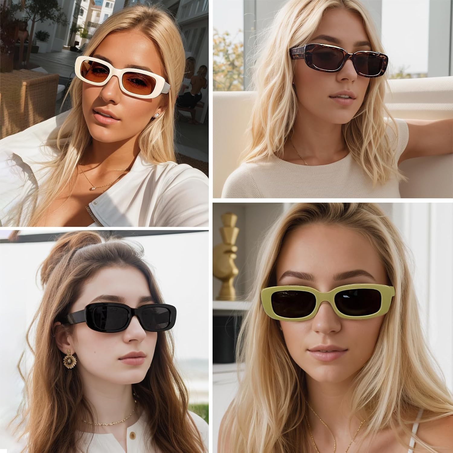 4 Pieces Retro Vintage Sunglasses Small Square Rectangle 90s Glasses Trendy Y2K for Women Aesthetic Accessories image 3