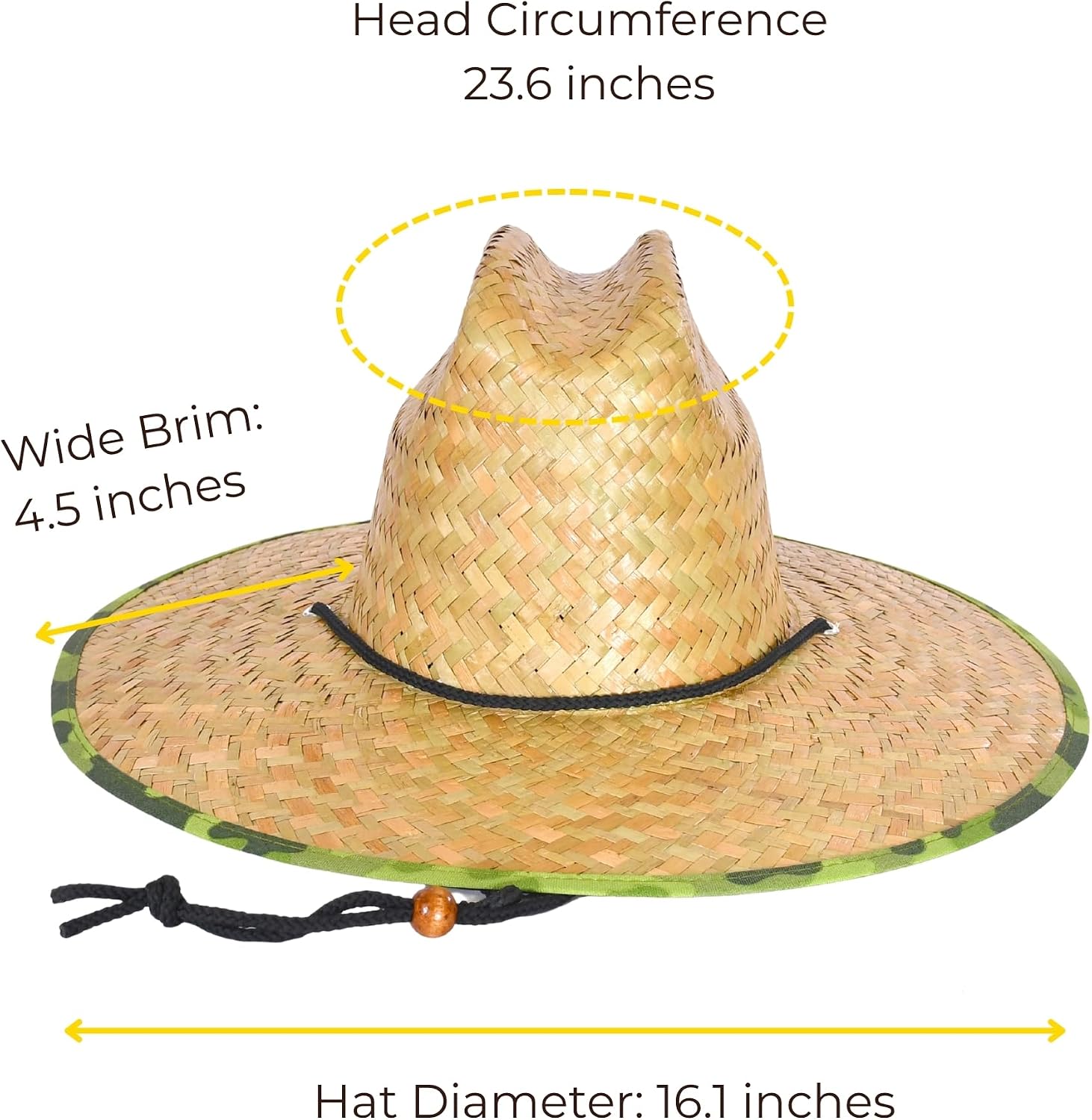 6 Pack Straw Hats – Bulk Wide Brim Lifeguard Sun Hats for Men & Women with Adjustable Chin Strap
