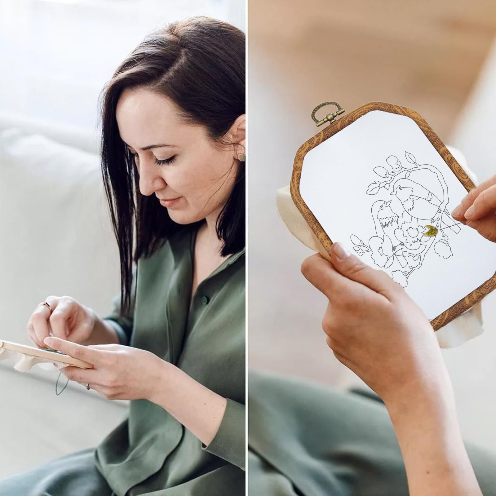 ORIGACH Juego de 4 kits de bordado para principiantes y adultos, kit de iniciación de bordado de colibrí y flores con patrones estampados, instrucciones (idioma español no garantizado), agujas de aro