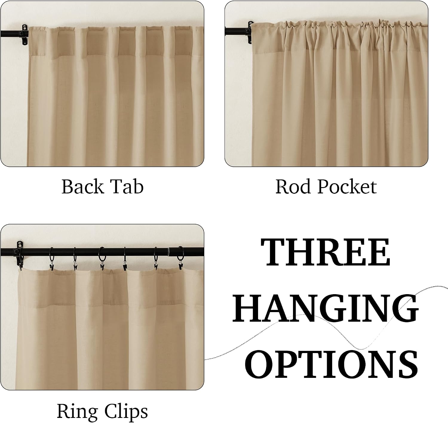 RYB HOME Boho Curtains 84 inches Long, Soft Linen Woved Lightweight Back Tab Light Filtering Fabric Shades for Dining Room Guest Room, W 52 x L84 inches, 2 Panels Set thumbnail