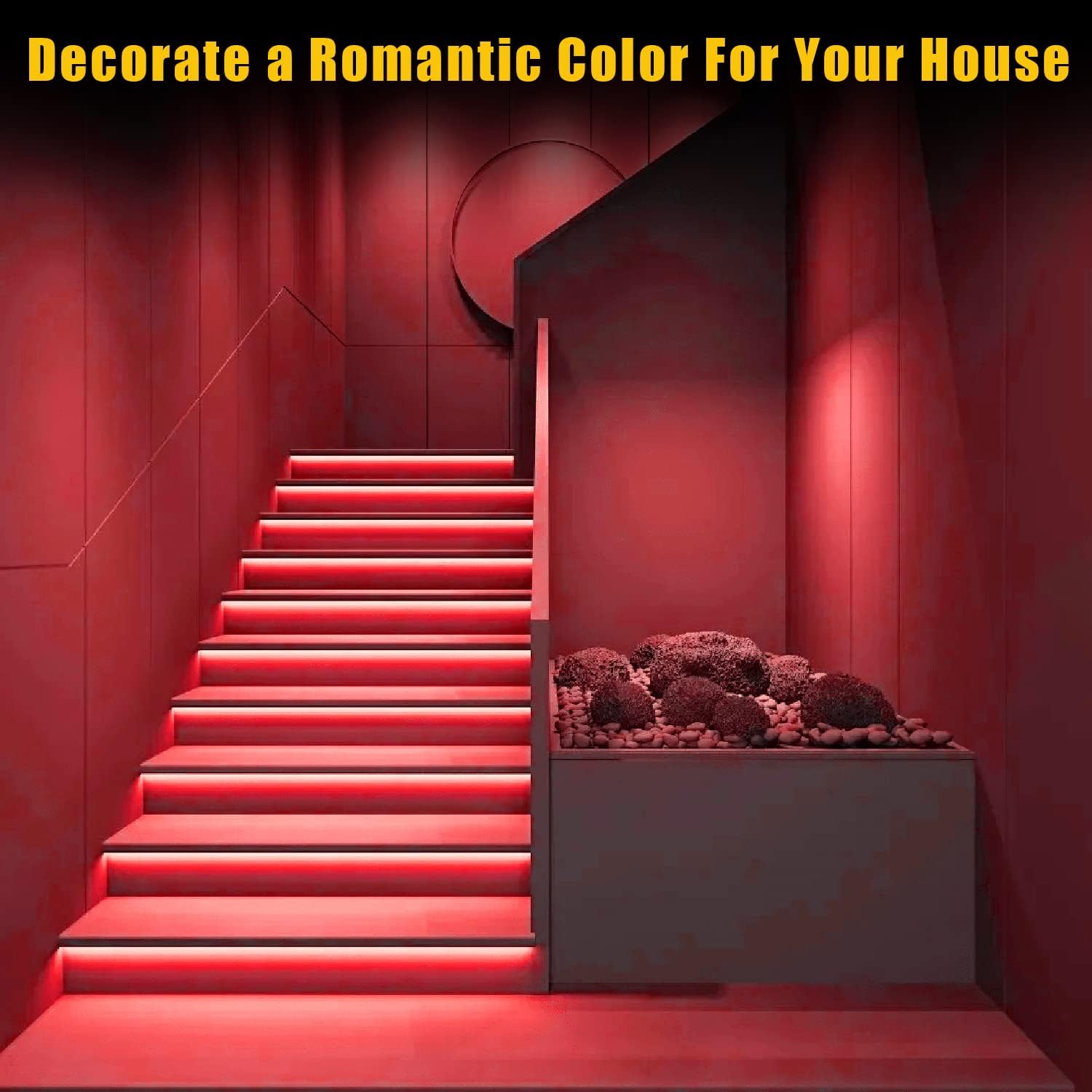 YM E-Bright Amber and Red Led Strip Lights Waterproof IP68 Flexible Strip Lights Exterior Interior 16.4Ft 600SMD for Home Bedroom Party Holiday Neon Decoration Stage Marine Lights