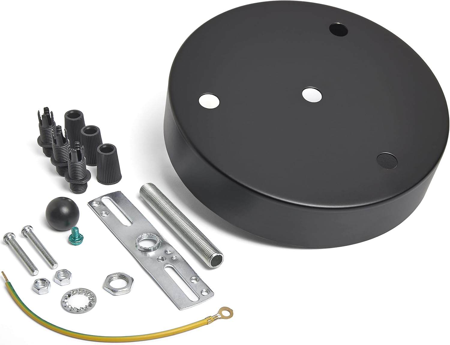 Industrial Rewind Ceiling Canopy Kit, Deep Multi Port/Three Hole Canopy (Plus Center mounting Hole) for Pendant Lighting or Chandelier Light (3 Hole Black)
