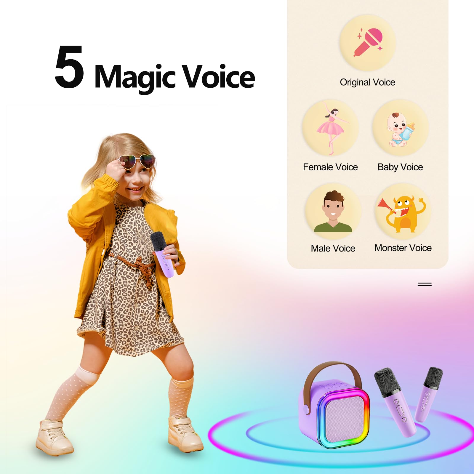 Canta Tu Karaoke con Microfono per Bambini, Cassa Bluetooth Portatile con Microfono Wireless, Regalo di Compleanno o Natale per Bambina 4-14 Anni, Perfetto per Cantare in Famiglia o con Amichetti