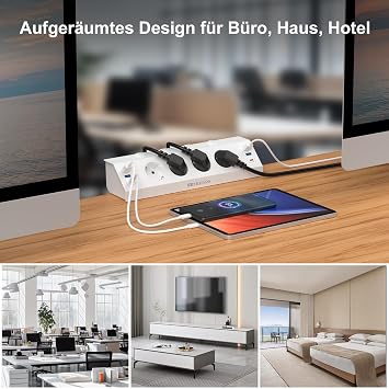 Table Socket Clampable 4-Way Individually Switchable USB C PD 20 W