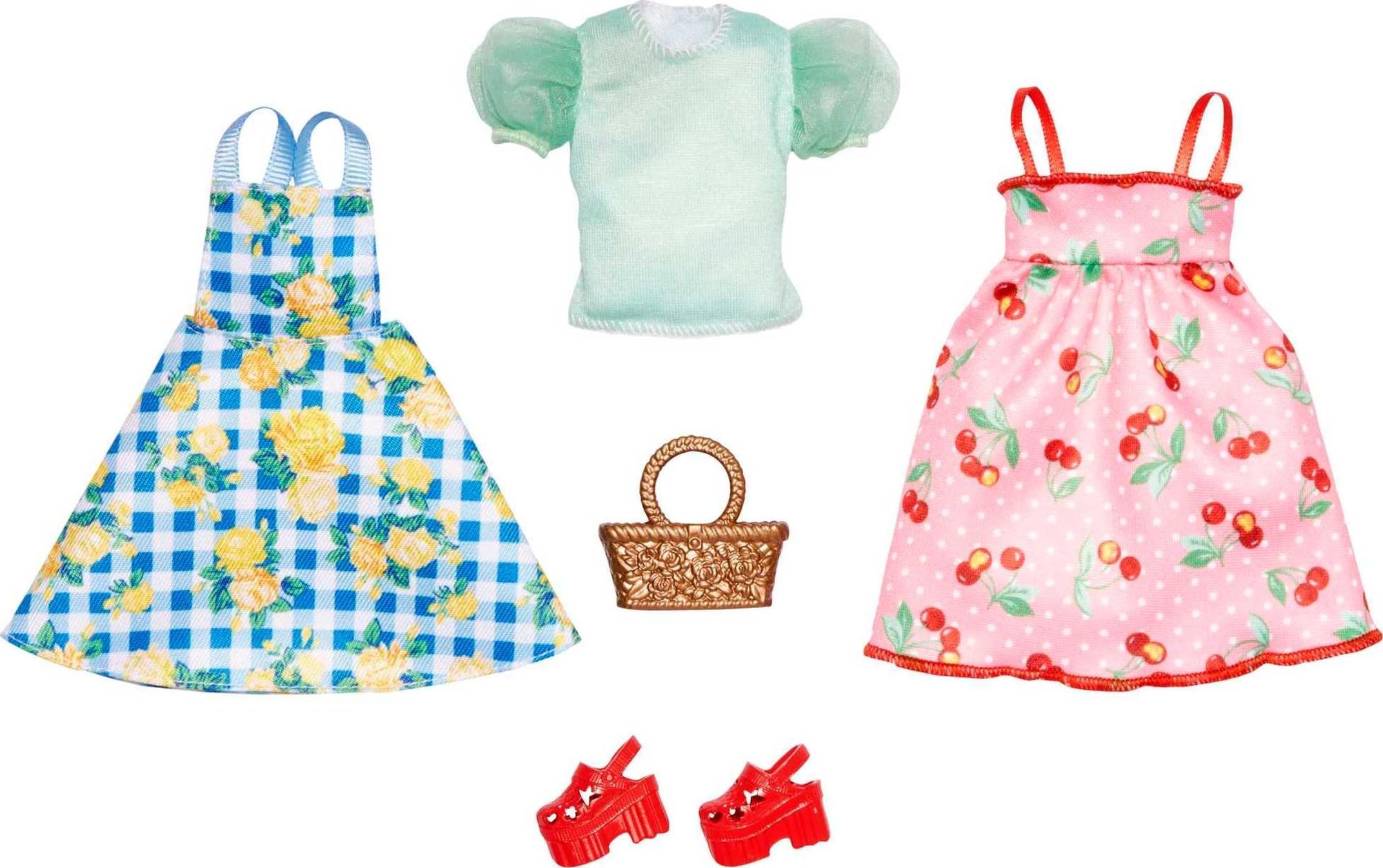 ​ Clothes, Fashion and Accessory 2-Pack for Dolls, 2 Picnic-Themed Outfits with Styling Pieces for Complete Looks