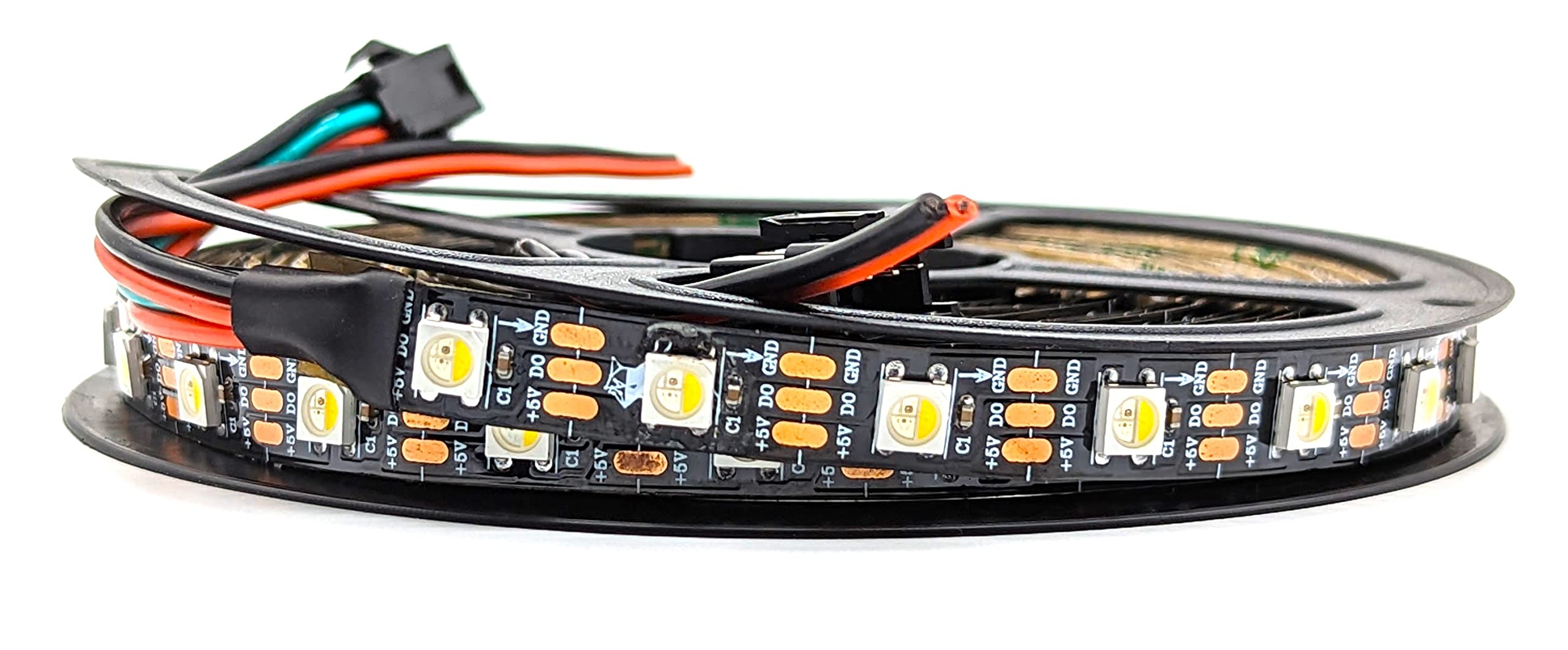 Tira de luz LED direccionable individualmente, RGBW RGBCW, SK6812, rollo de 5 m, 60 píxeles por metro, 150 en total, PCB negro, 5 V CC, IP20