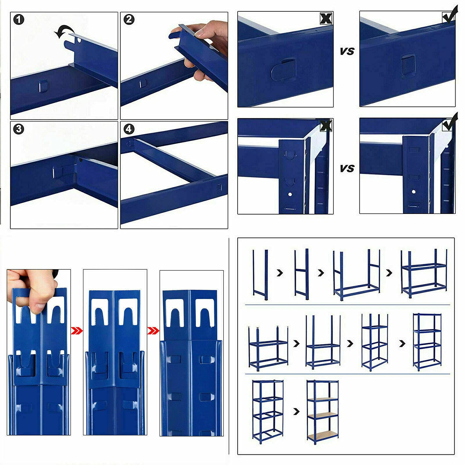 Scaffalatura per cantina con 5 ripiani regolabili, 200 x 100 x 50 cm, portata fino a 875 kg, design senza bulloni, facile da montare per garage, officina, dispensa, colore: blu