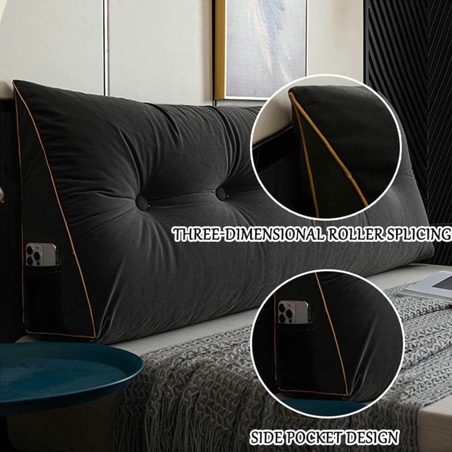 Large Triangular Bed Rest, Headboard Bolster Pillow, Wedge Pillow Headboard Soft and Supportive Reading Pillows, Washable Reading Headboard Pillows with Removable Cover