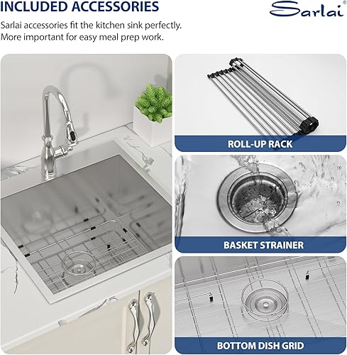 Miniatura 7 de Sarlai Fregadero de lavandería de 22 pulgadas de profundidad, fregadero de lavandería de 12 pulgadas de profundidad, fregadero de cocina de acero