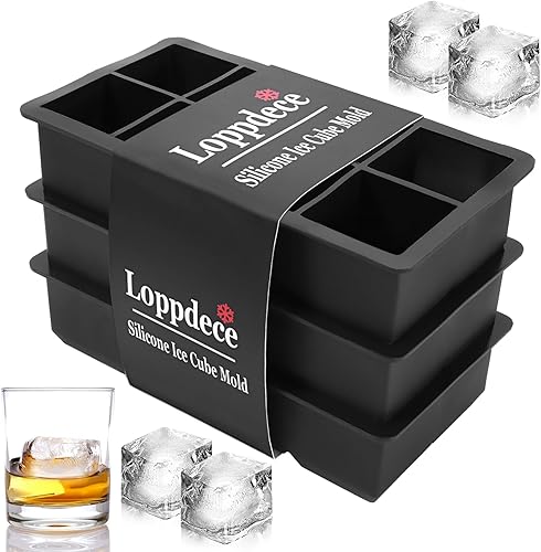 Loppdece Paquete de 3 moldes para cubitos de hielo, bandeja grande de silicona para cubitos de hielo, moldes cuadrados grandes para cubitos de