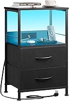 Vista 1 de WLIVE LED Night Stand with Charging Station, Black Nightstand with 2 Fabric Drawers and Storage Shelf, Dorm Bedside Table End Table with 2 USB Ports