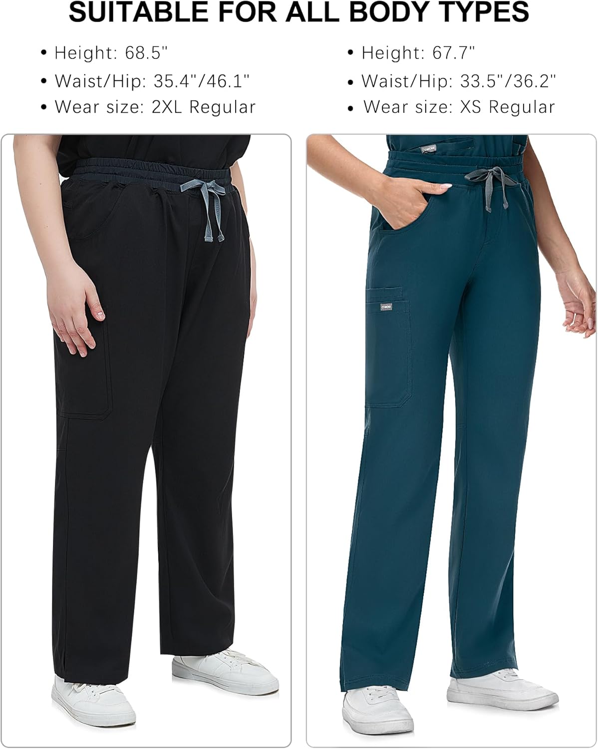 COMENII Scrubs for Women, Mid Rise Straight Leg Cargo Pants with Knit Yoga Waistband, Easy Care Womens Scrubs Pants - Image 3