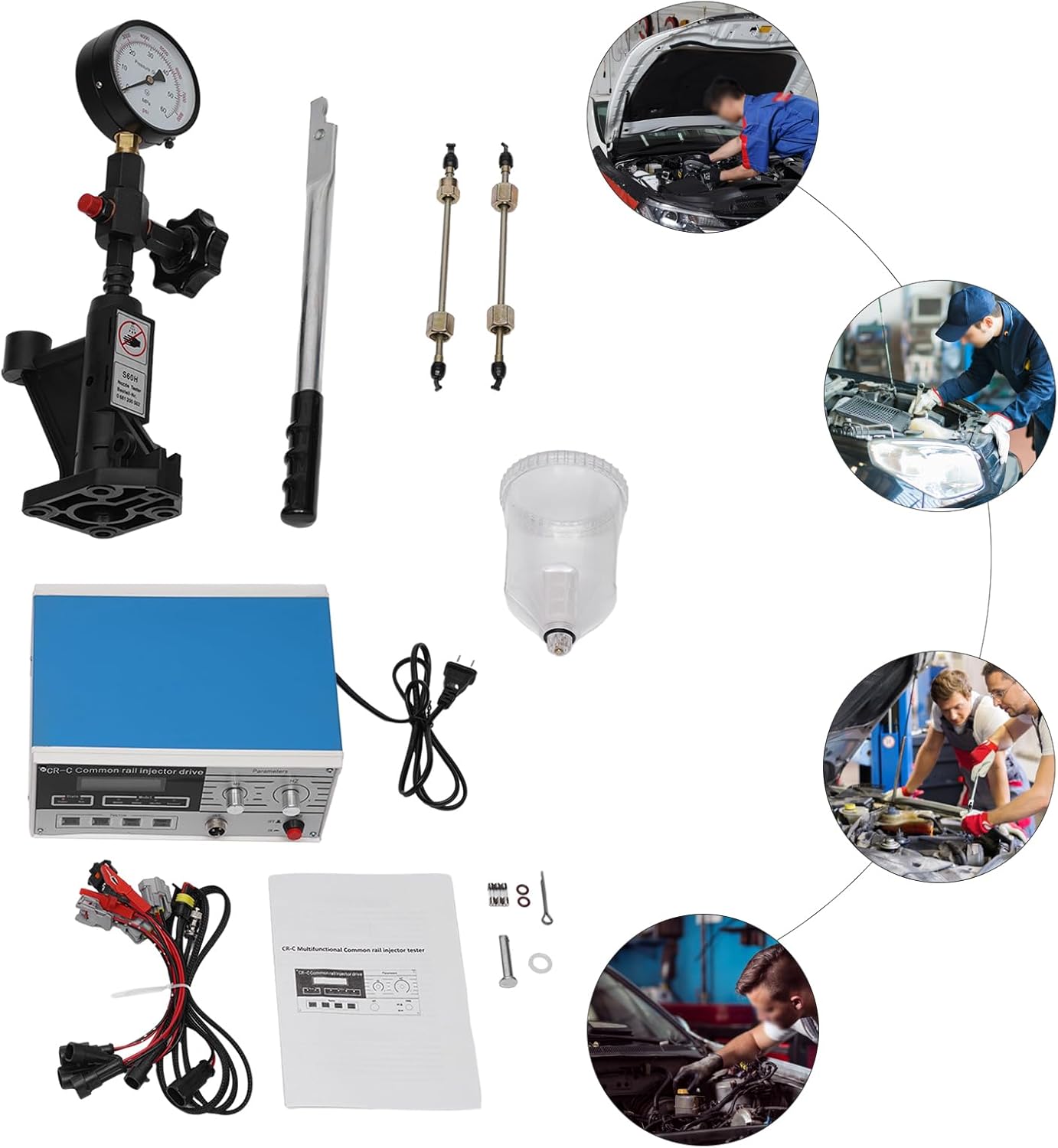 Common Rail Injector Tester Kit, 600 Bar 8000PSI CR-C Multifunction Diesel Common Rail Injector Tester + S60H Fuel Nozzle for 6190/6200/6170 Diesel