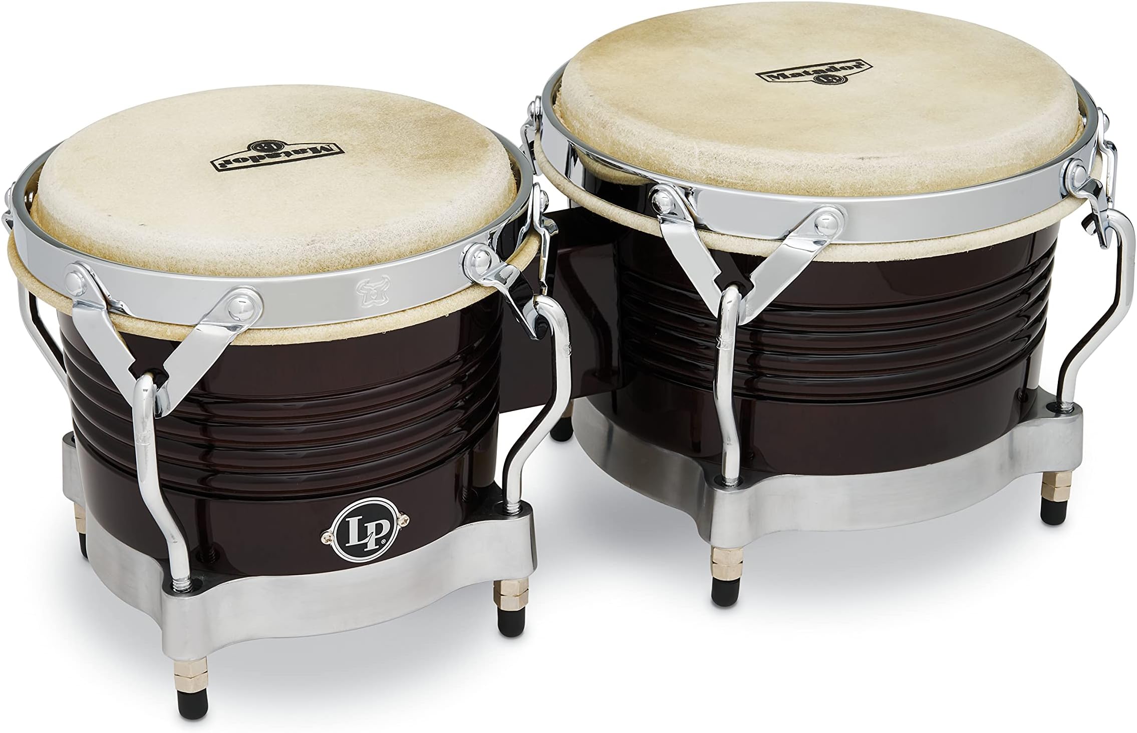 LP Latin Percussion Matador Wood Bongo Dark Brown Chrome Hardware M201