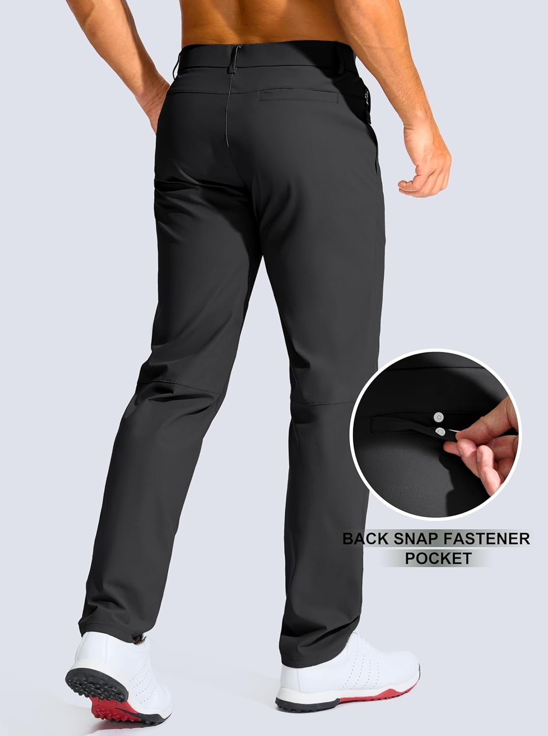 Men's Golf Pants - 30"/32"/34" Slim Fit Stretch Lightweight Dress Pants for Men with Zipper Pockets Casual Work(Black,W30 L34) - Image 3