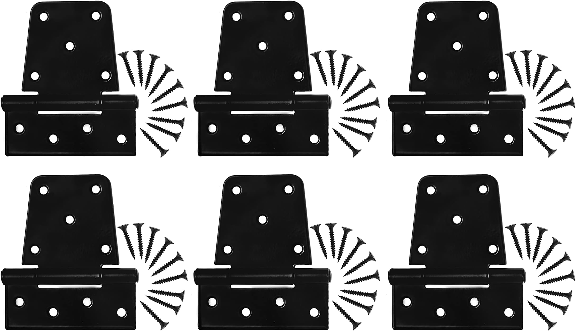 Heavy Duty Hinges for Gates (6 Pack) – Black Iron Tee Strap Black Door Hinges w/ 54 Stainless Steel Screws – Sturdy, Easy to Install Fence Gate Kit for Outdoor, Indoor - Self Closing Gate Hinges