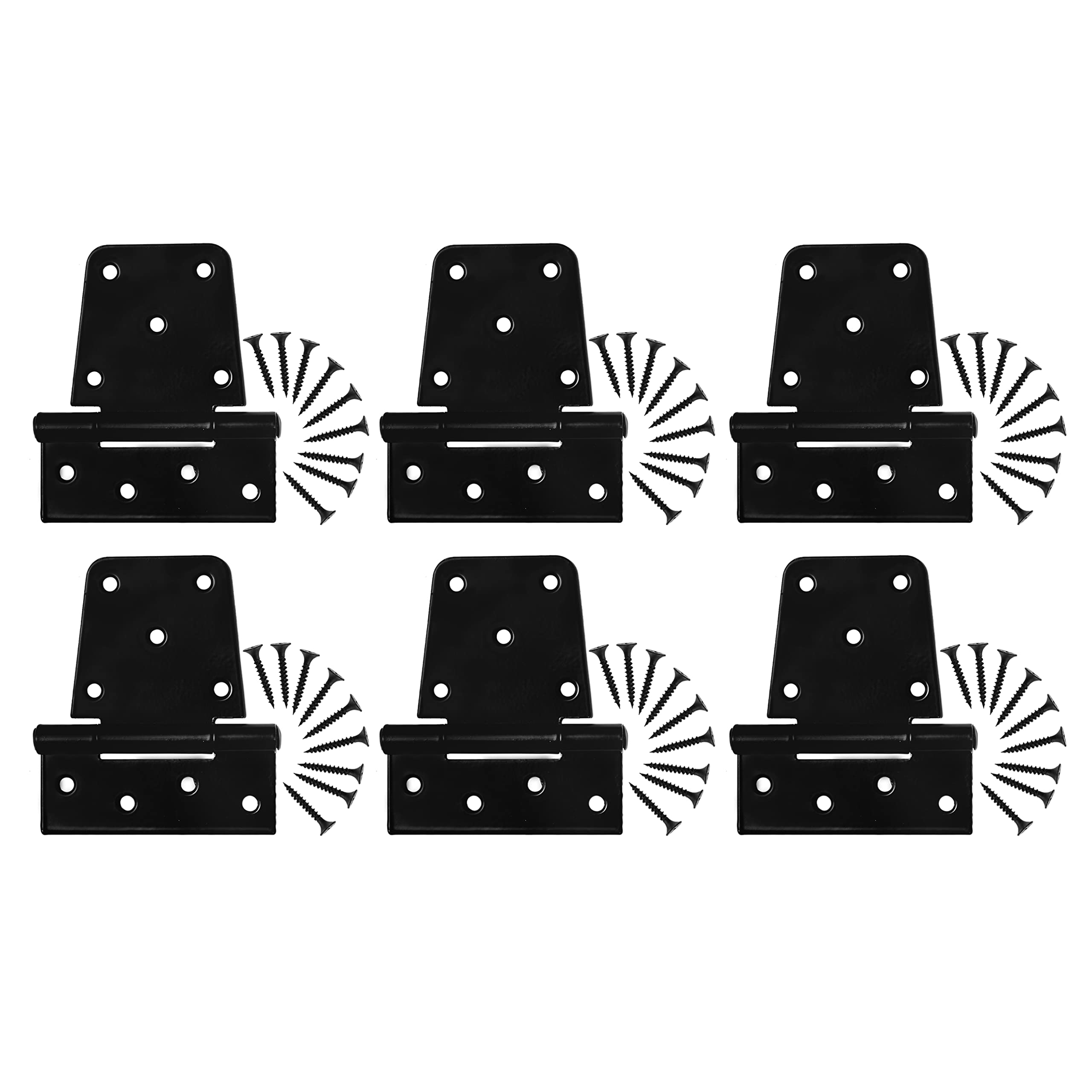 Heavy Duty Hinges for Gates (6 Pack) – Black Iron Tee Strap Black Door Hinges w/ 54 Stainless Steel Screws – Sturdy, Easy to Install Fence Gate Kit for Outdoor, Indoor - Self Closing Gate Hinges