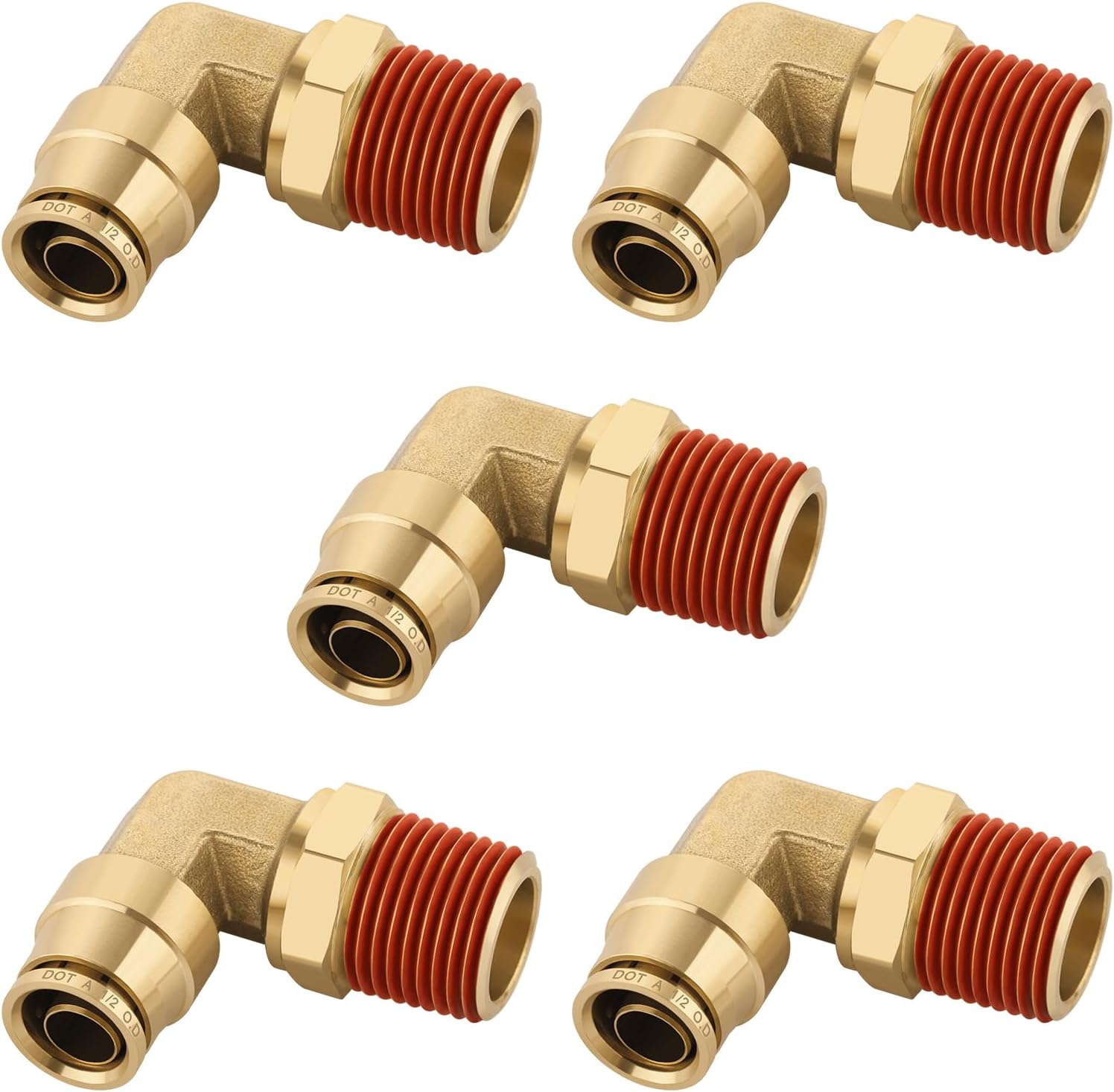 1/2" Quick Push to Connect Fittings Brass 90 Degree Union Swivel Elbow Joint DOT Approved 1/2" Tube OD x 1/2" NPT Thread Air Brake Line Adapter Air Suspension Kit for Car Truck Trailers 5pcs