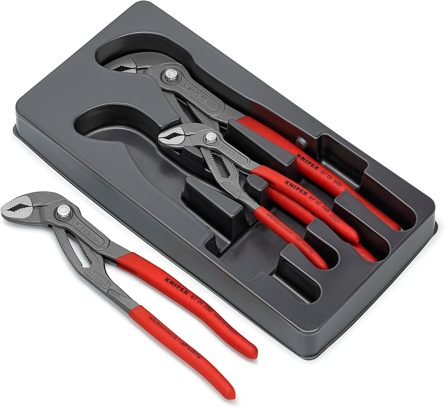Knipex Cobra Szczypce Nastawne, Czarny/Czerwony, 36.5 x 16.99 x 3.51 cm & Knipex Wkp8603250 Szczypce Nastawne, Srebrny/Czerwony, 250 mm