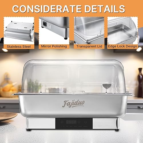 Miniatura 6 de Plato eléctrico para rozar, 2 x 4.5 cuartos de galón, platos de acero inoxidable con pantalla de control de temperatura, calentadores de alimentos