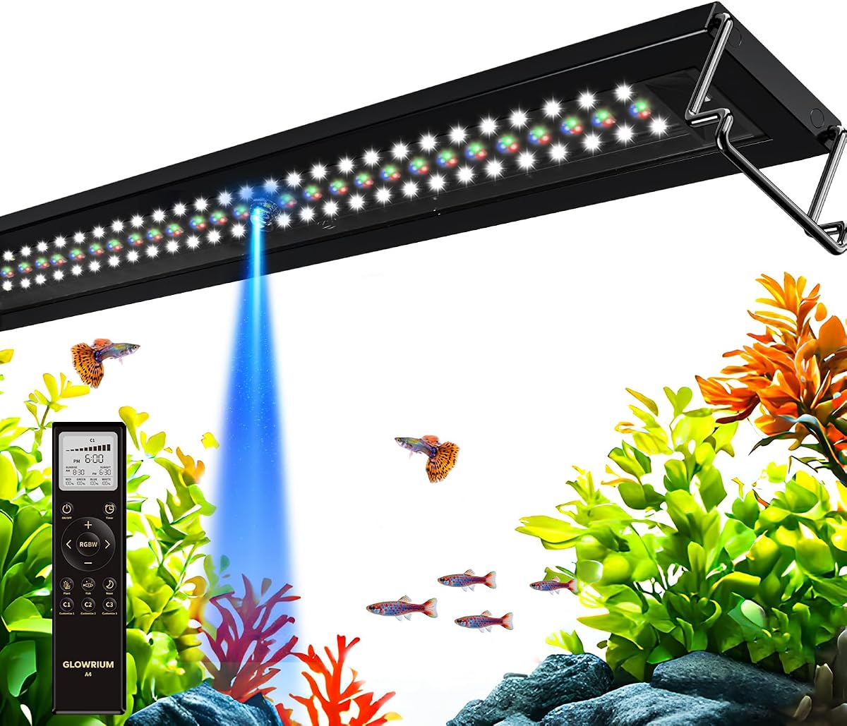30-35in Freshwater Fish Tank Light, LED Aquarium Light with Moon | Auto Timer with Remote, IP67 Planted Tank Light, Full Spectrum Dimming RGBW+Moon, Fish/Plant/Moon Presets, Custom Mode