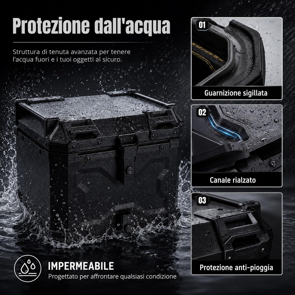 Bauletto Moto Alluminio 45 L per Casco integrale e Giacca da con Piastra di Montaggio Fodera interna e Schienale Valigia Posteriore Total Black per Scooter Moto Uso Quotidiano