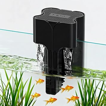 Hang On Back Aquarium Filter Up 10 Gallons Fish Tanks, 3-Stage Multi-Stage Filtration with Surface Skimmer, Ultra Quiet HOB Power Waterfall Filter for Freshwater