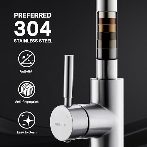 Vista 36 de WEWE Grifo de cocina en cascada con rociador extraíble, 3 modos (barrido/corriente/cascada) modo de interruptor giratorio, grifo de fregadero