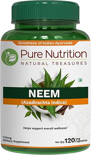 Pure Nutrition Cápsulas de Neem de 700 mg (equivalente a 2600 mg de polvo de hoja de neem y polvo de corteza) sin OMG, una vez al día, suministro de