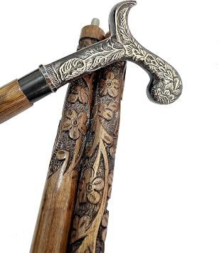 Wooden Carved Walking Stick - 36" Premium Handmade T-Shape Walking Stick with Wooden Cane Gifts & Everyday Use