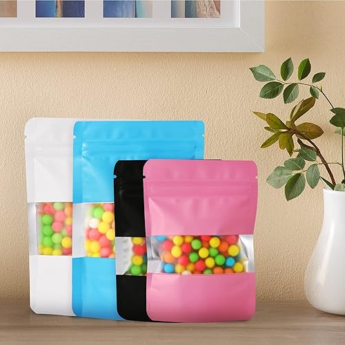 Miniatura 7 de 100 bolsas de almacenamiento de alimentos resellables de Mylar a prueba de olores con ventana transparente, bolsa de aluminio de pie para