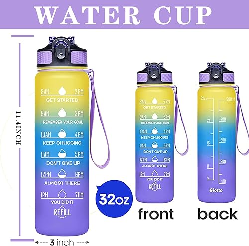 Miniatura 2 de Botellas de agua motivacionales de 32 onzas con tiempos para beber y pajita, botella a prueba de fugas sin BPA con marcador de tiempo para