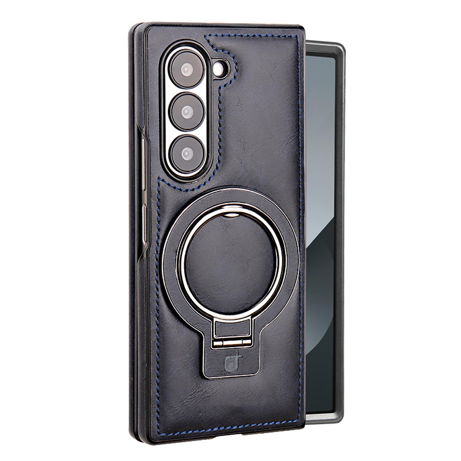 Premium PU Leather Magnetic Case with Invisible Ring Stand for Samsung Galaxy Z Fold 3/4/5/6, S23/S24 Ultra Plus (Blue,for Samsung Galaxy Z Fold 4)