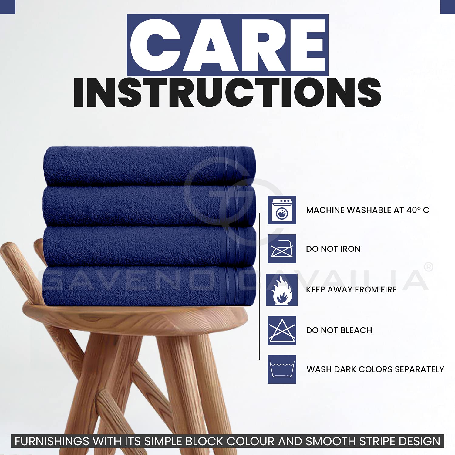 GC GAVENO CAVAILIA Lot de 4 Grandes Serviettes de Bain en Coton égyptien très absorbantes - Bleu Marine - Séchage Rapide - 450 g/m² - Lavables - 75 x 135 cm