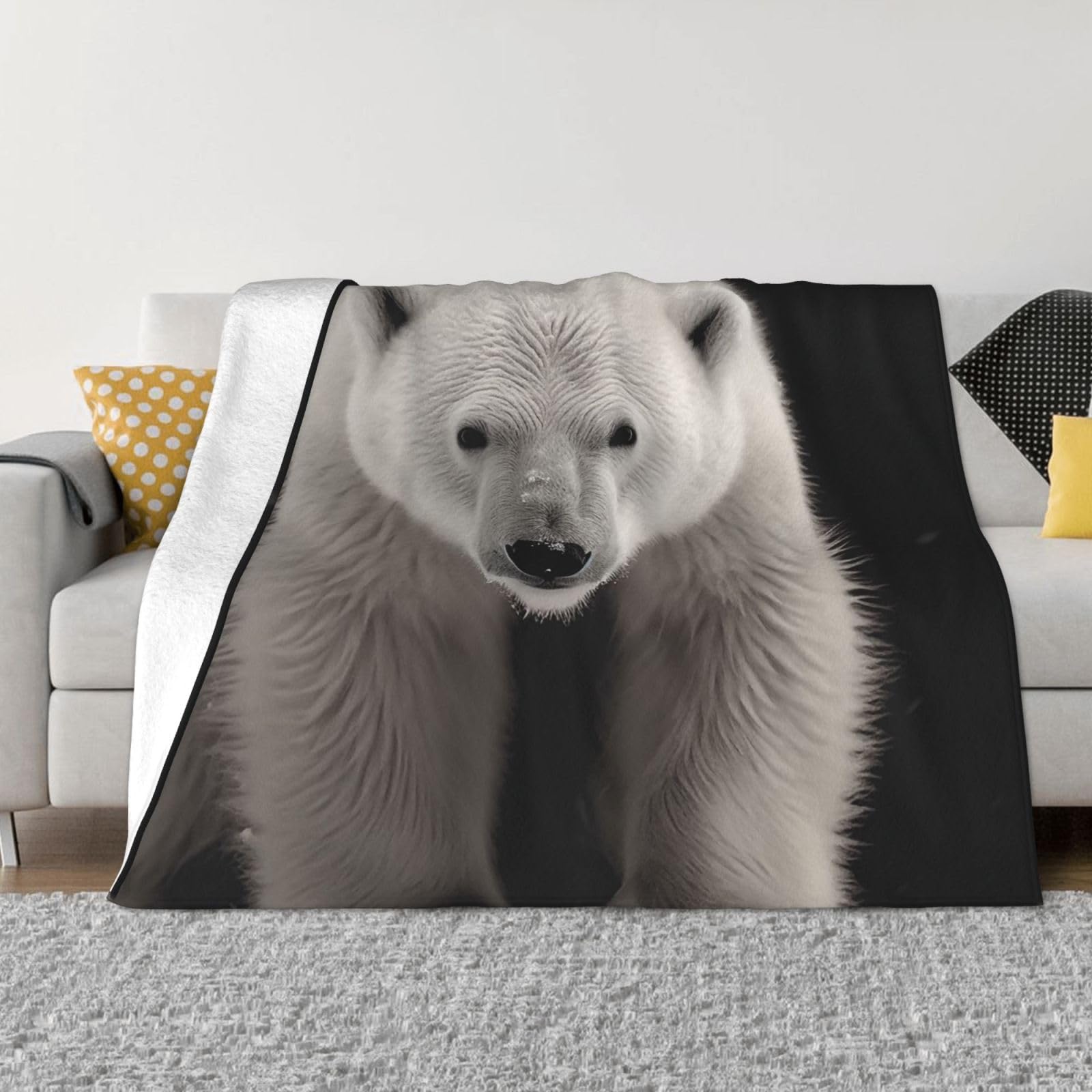 Couverture polaire ours polaire en flanelle douce pour lit et canapé de 203 x 152 cm