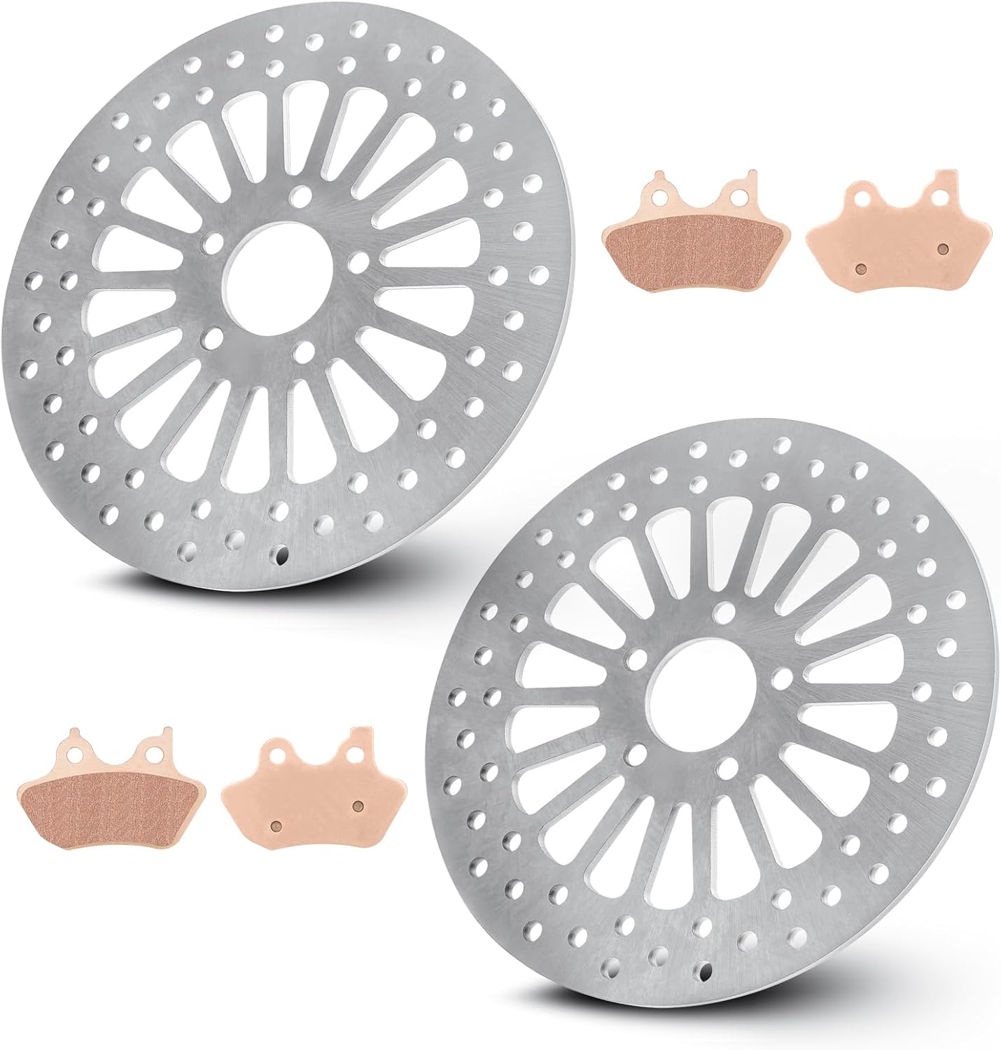 Youxmoto 2PCS 11.5 Front Brake Disc Rotors and Pads for Harley 2000-2007 Road King Street Glide Electra/Night Train/Fat Boy. Front Wheel Brake Rotor for Softail Sportster/Super Glide Wide