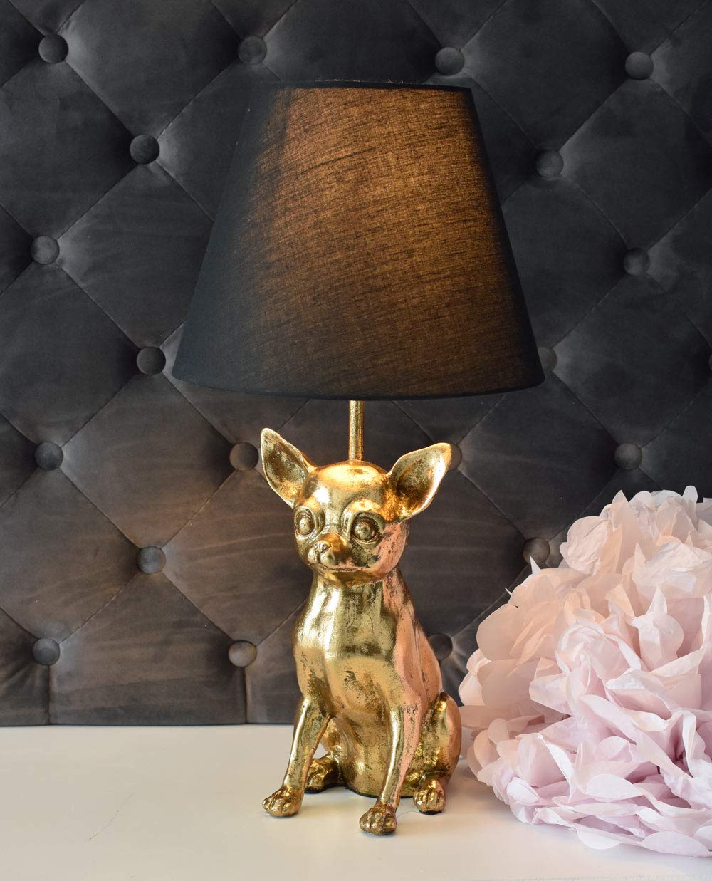 Jolie Lampe De Table En Forme De Chien CorgiLampes De Chevet Avec Abat-Jour En Tissu De Lin Pour