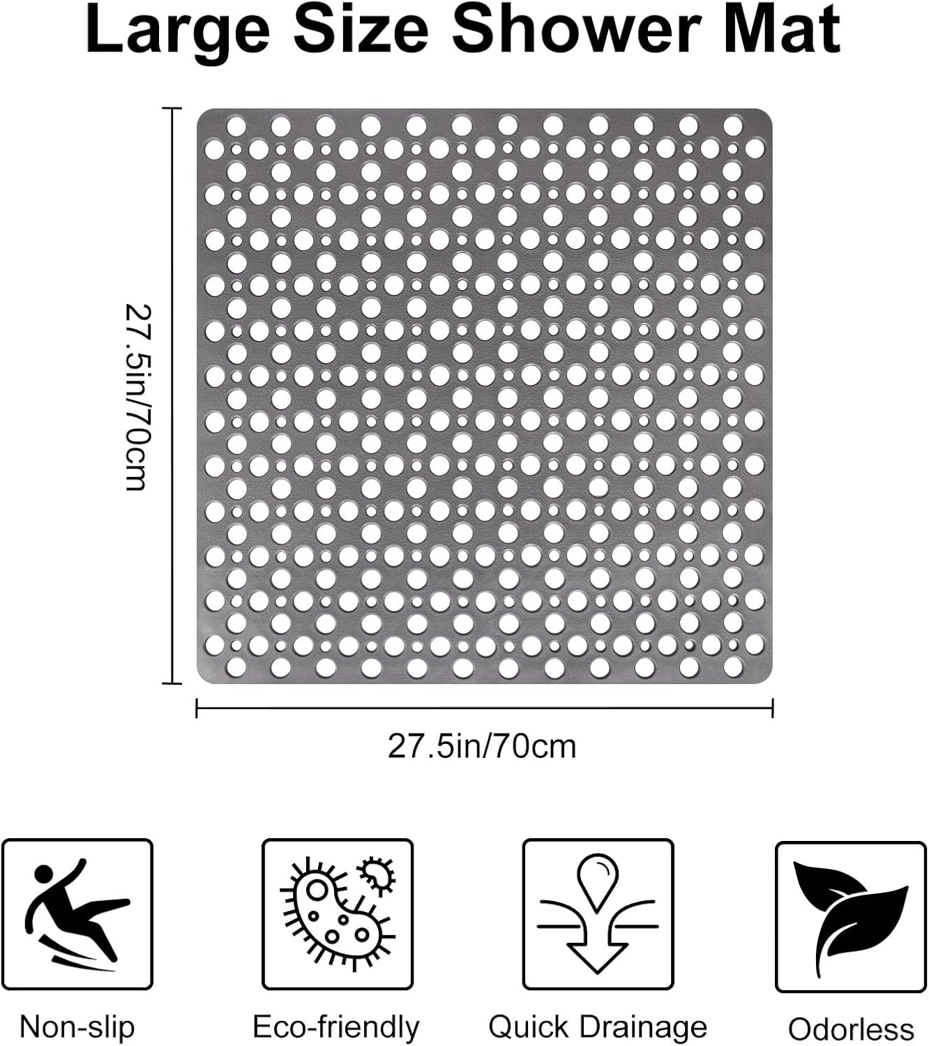 Anti Slip Shower Mat with Suction Cups,27x27 Inch Quick Drain TPE Non Slip Shower Mats for Inside Shower,Large Bath Mat for Shower Soft on Feet, Easy to Dry&Cut Machine Washable - Image 2