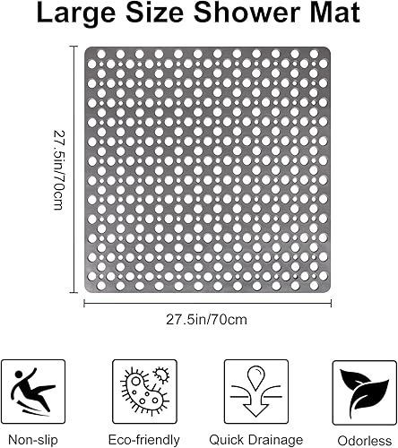 Miniatura 2 de Anti Slip Shower Mat with Suction Cups,27x27 Inch Quick Drain TPE Non Slip Shower Mats for Inside Shower,Large Bath Mat for Shower Soft on Feet