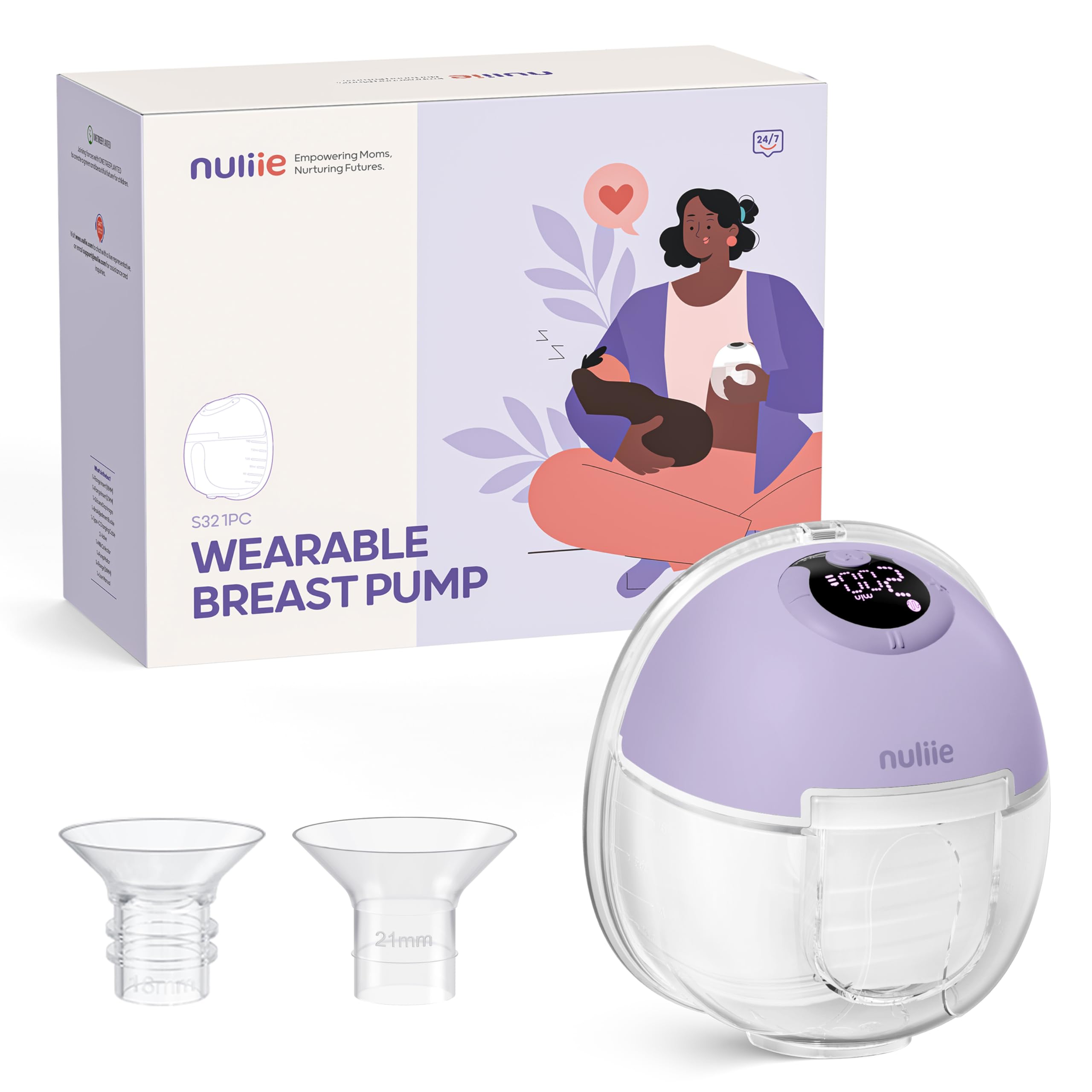 Nuliie Electric Breast Pump Hands-Free QYLL32 (1 Pack, Yellow Purple)