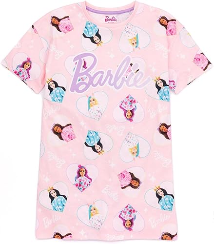 Barbie Pijama para niñas Camisón rosa de manga corta para niños Camisón gráfico estampado de unicornio y muñeca de moda